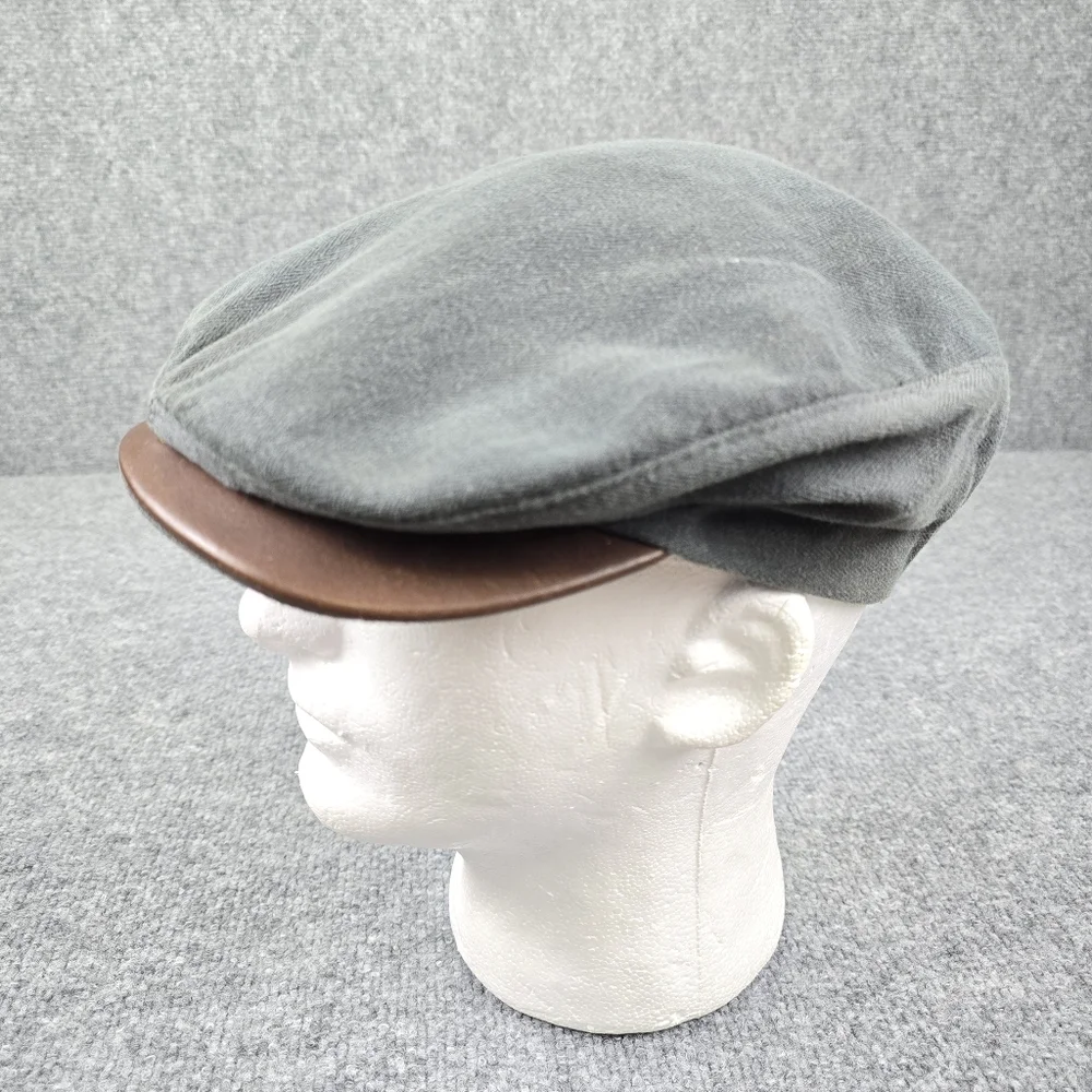 Vtg 90s Nike Newsboy Cap Flat Hat Made in USA Leather Bill U7-PHI Gray Medium